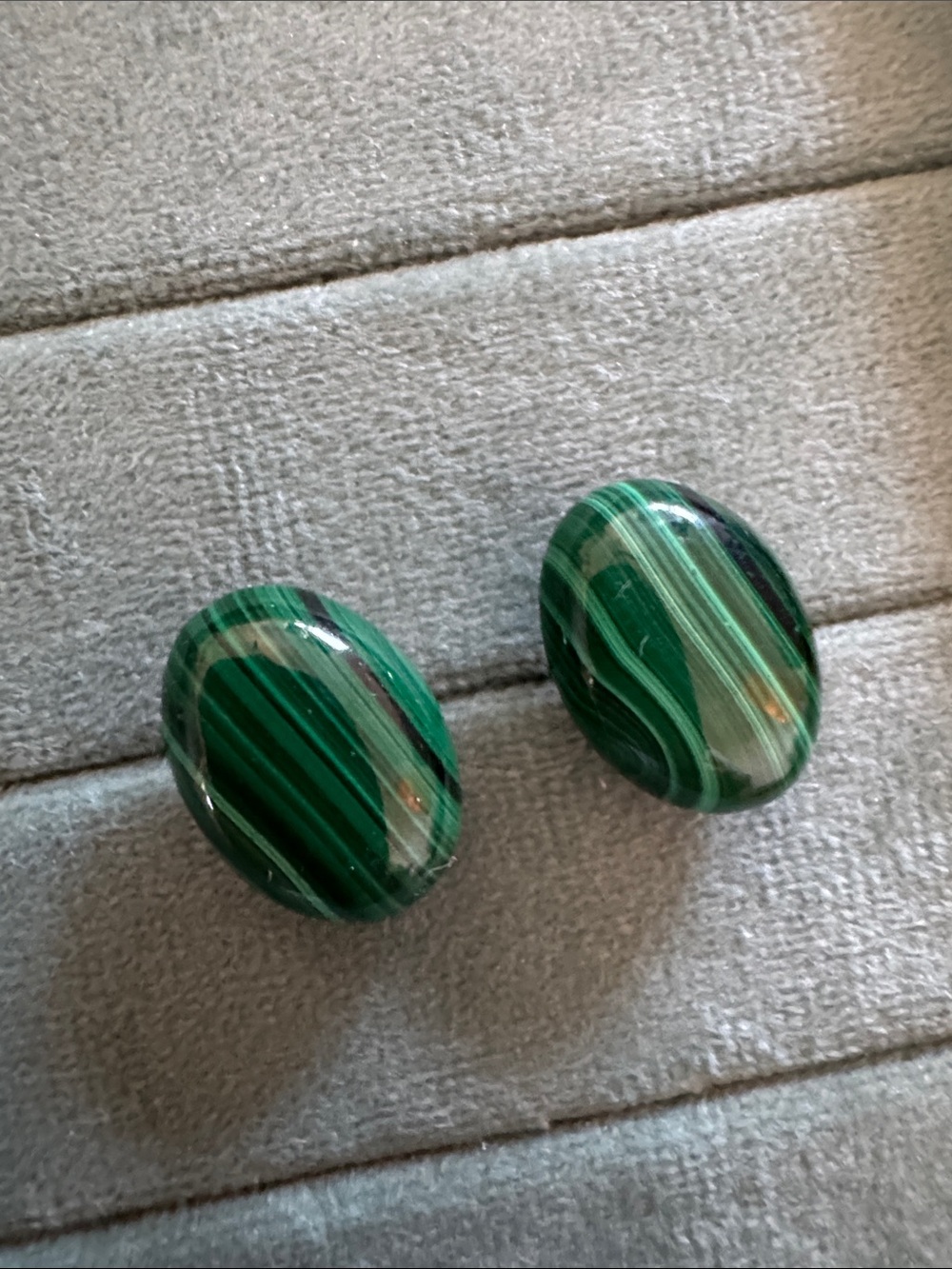 Green Striped Oval Stone Cabochons Pair